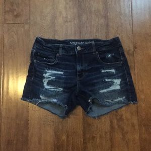 Dark wash, distressed shorts